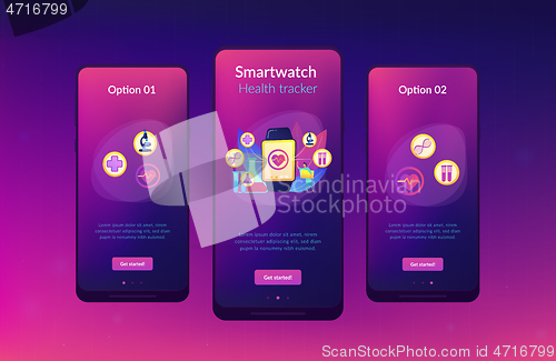 Image of Smartwatch health tracker app interface template.