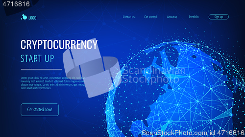 Image of Blockchain technology futuristic hud banner with world globe.