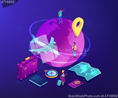 Image of Global travelling isometric 3D concept illustration.