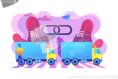 Image of Truck platooning concept vector illustration.