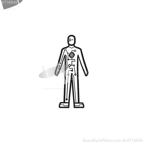 Image of Cyborg body hand drawn outline doodle icon.