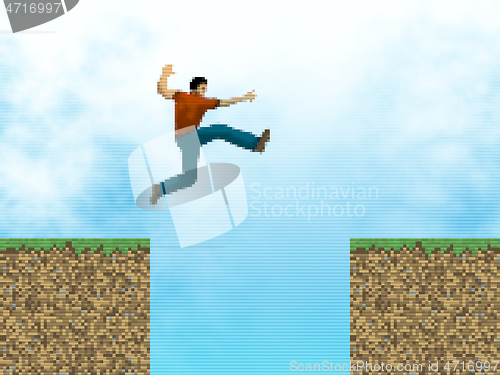 Image of jumping man 8 bit pixel art