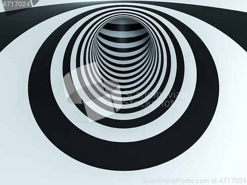 Image of optical illusion black and white tunnel