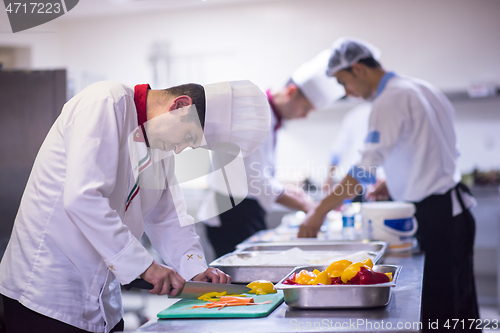 Image of Chef cutting fresh and delicious vegetables