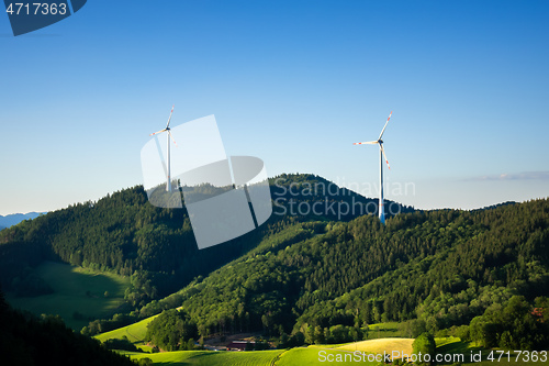 Image of landscape with wind energy in the black forest area Germany
