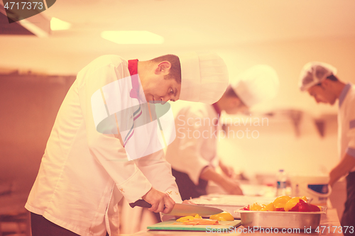 Image of Chef cutting fresh and delicious vegetables