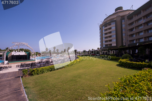 Image of tropical swimming pool in hotel resort