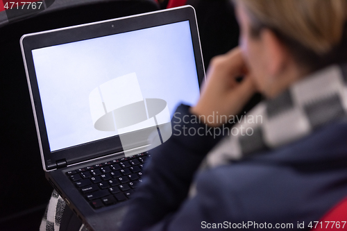 Image of business people hands using laptop computer