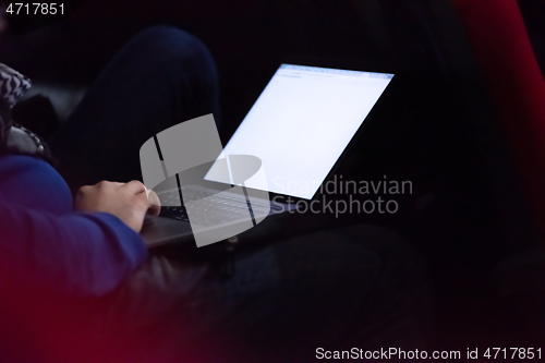 Image of business people hands using laptop computer