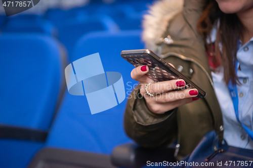 Image of business people hands using smart phone