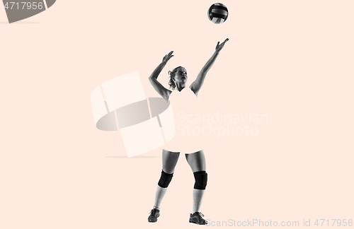 Image of Young female volleyball player, creative collage