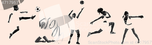 Image of Young female sportswomen, creative collage