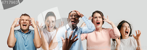 Image of Young people in stress isolated on white studio background