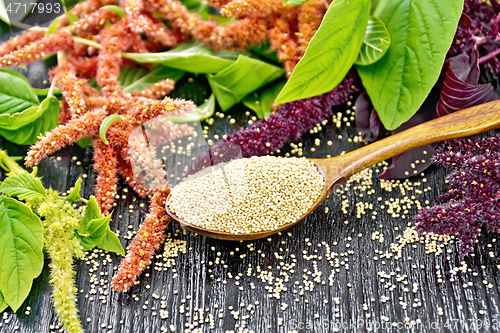 Image of Amaranth groats in spoon on wooden board