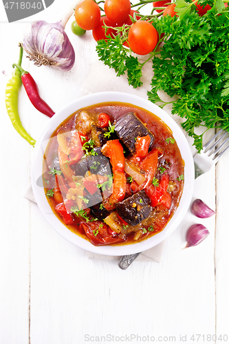 Image of Ragout vegetable with eggplant on light board top