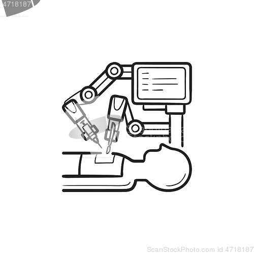 Image of Robotic surgery hand drawn outline doodle icon.