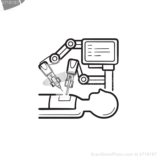 Image of Robotic surgery hand drawn outline doodle icon.