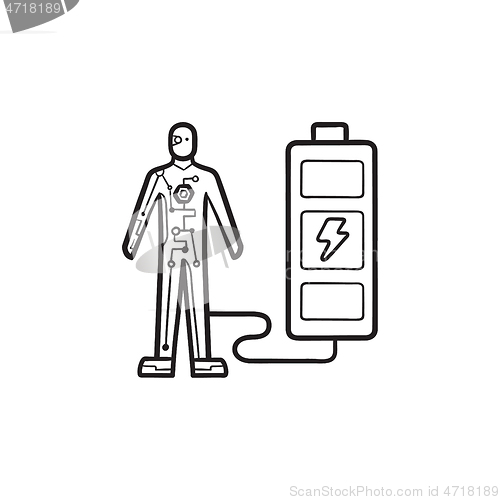 Image of Android charging hand drawn outline doodle icon.