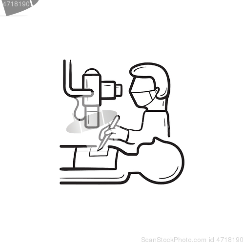 Image of Surgeon making operation to patient hand drawn outline doodle icon.