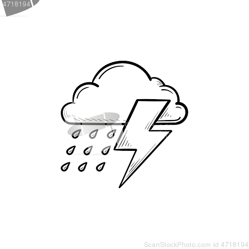 Image of Thunderstorm cloud hand drawn outline doodle icon.