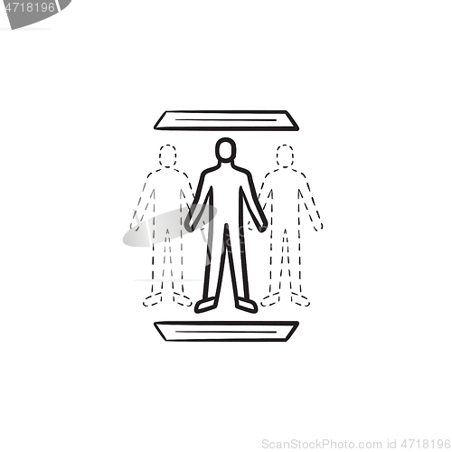 Image of Human teleportation technology hand drawn outline doodle icon.