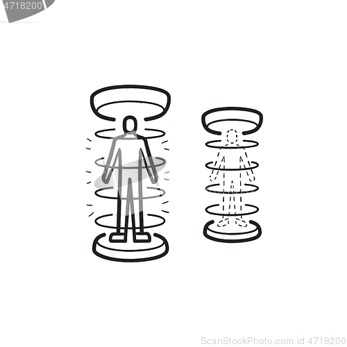 Image of Human teleportation hand drawn outline doodle icon.
