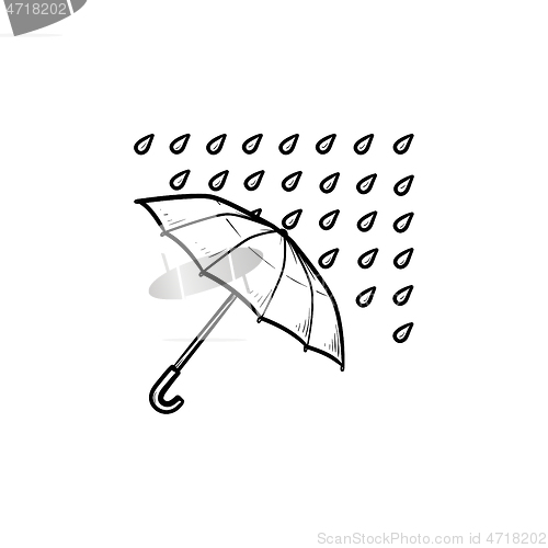 Image of Umbrella with rain hand drawn outline doodle icon.