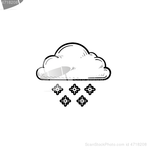 Image of Cloud with snow hand drawn outline doodle icon.