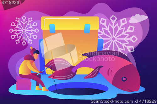 Image of Ice fishing concept vector illustration.
