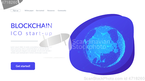 Image of Blockchain technology futuristic hud banner with world globe.