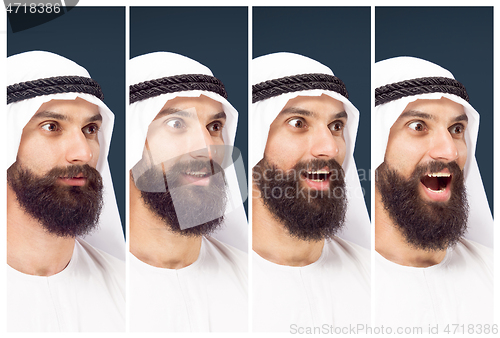 Image of Arabian saudi businessman on dark blue studio background