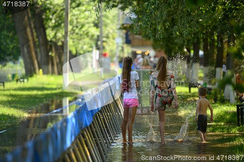 Image of Special water barriers to prevent flood caused by river spill after heavy rains set in Vadul lui Voda beach area