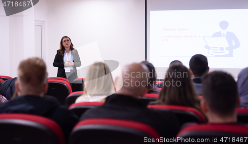 Image of businesswoman giving presentations at conference room