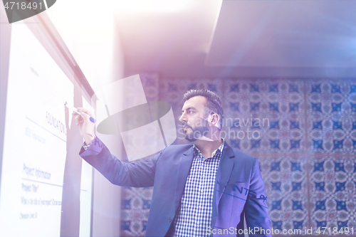 Image of businessman giving presentations at conference room