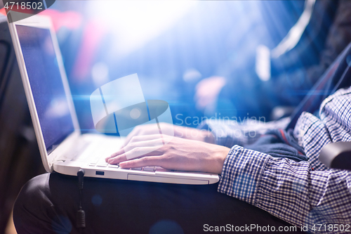 Image of business people hands using laptop computer