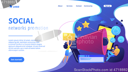 Image of Social networks promotion concept landing page.