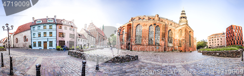 Image of Small Square with Old houses near the St. Peter Church, Riga, La