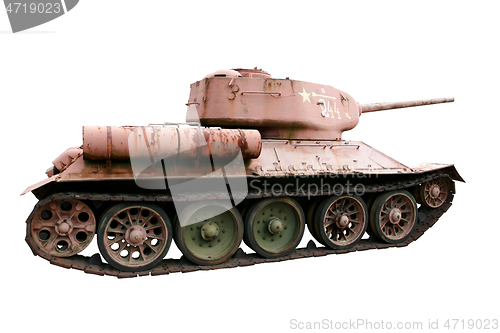 Image of Red Soviet battle tank T-34 isolated on white