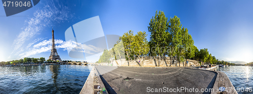 Image of Panorama of the Eiffel Tower and riverside of the Seine in Paris