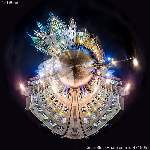 Image of Tiny planet of Wroclaw Market Square with Town Hall