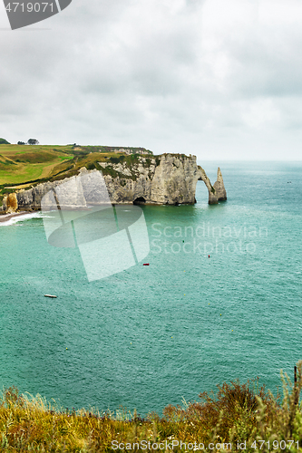 Image of Panorama of natural chalk cliffs of Etretat