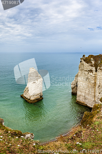 Image of View of natural chalk cliffs of Etretat