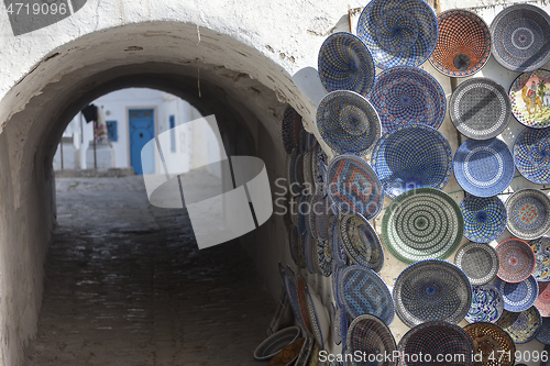 Image of Traditional Tunisian ceramics on wall 