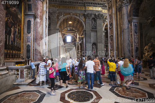 Image of Crowd of tourists Indoor St. Peter\'s Basilica, Rome, Italy