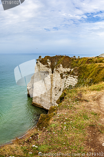 Image of View of natural chalk cliffs of Etretat