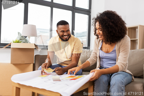 Image of couple with blueprint and color palettes at home