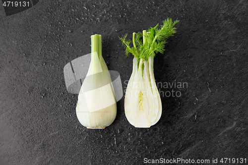 Image of fennel on table on slate stone background