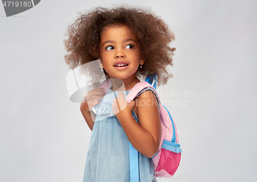 Image of happy little african american girl with backpack