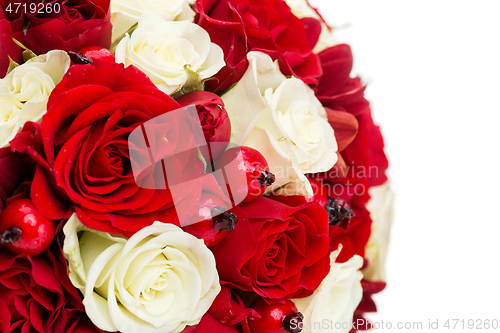 Image of bridal bouquet with red and white roses