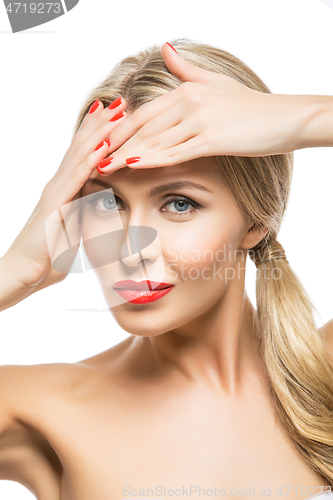 Image of beautiful girl with red lips